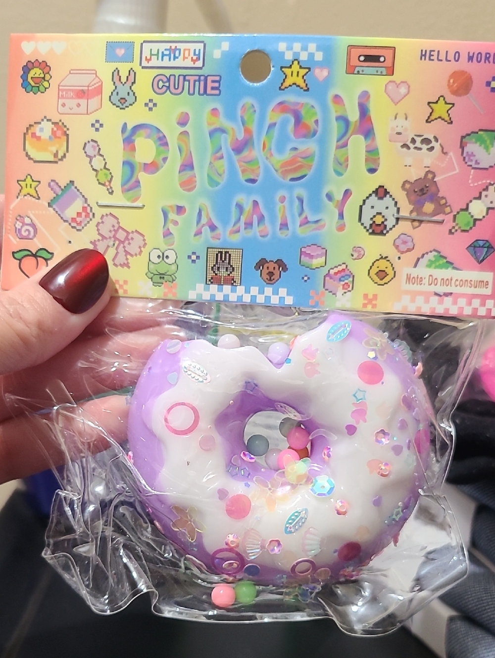 Pinch Family Kids Donut Squishy Toy - Purple & White